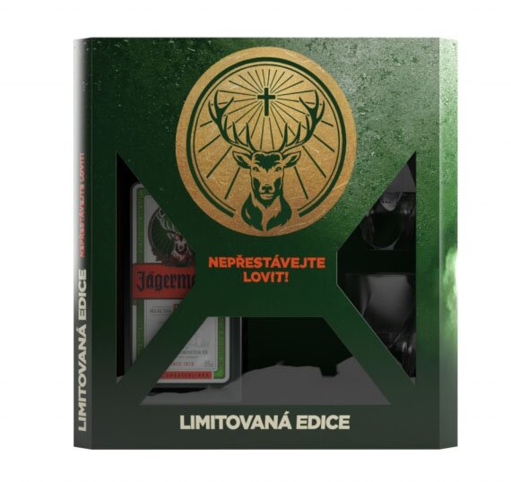 Jägermeister (700 ml) v designové krabičce se 2 skleničkami