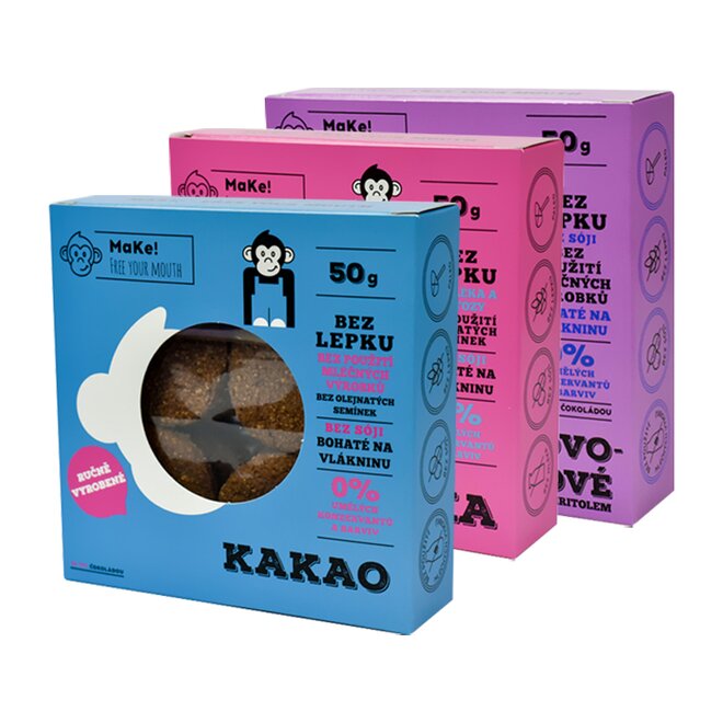 Čokoláda-malina, Vanilka, Kakao, 3x 50 g