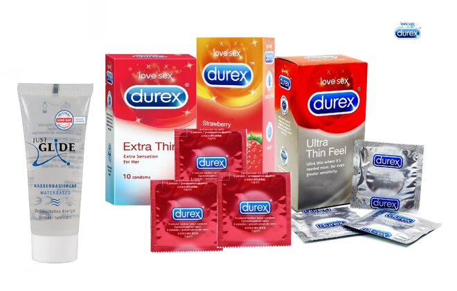 Něžný Durex balíček, 42 ks + lubrikační gel Just glide, 20 ml