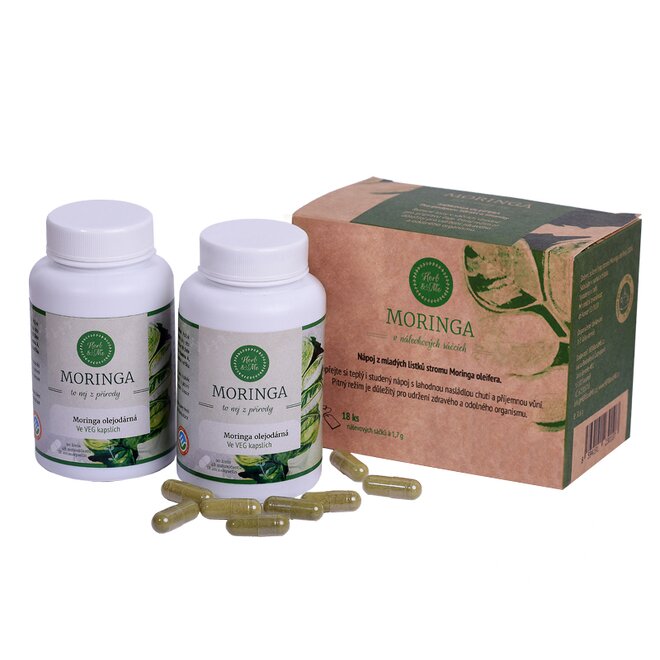 Balíček - 1x moringa čaj a 2x moringa v kapslích