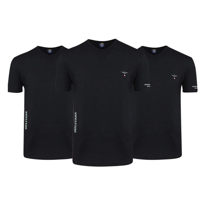 Aeronautica Militare Tričko V-NECK 3-Pack X1397 Black