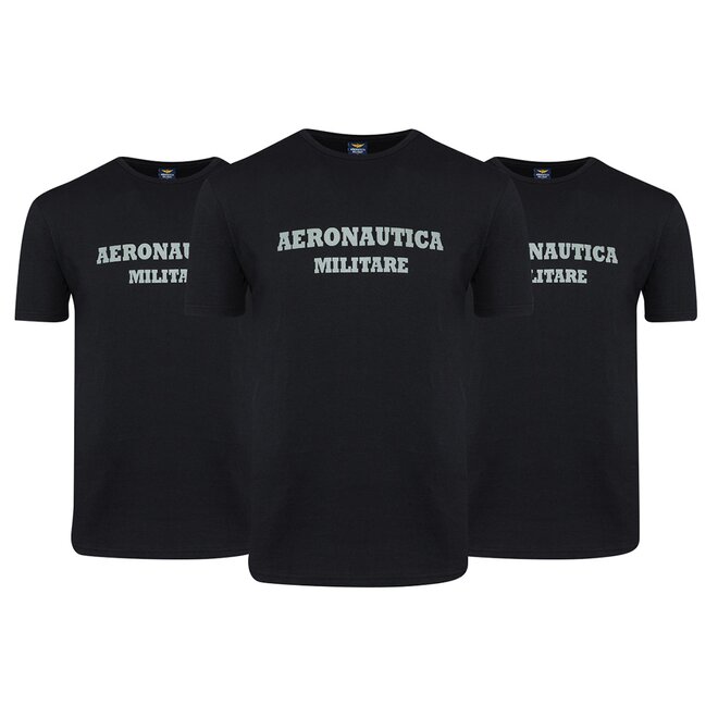 Aeronautica Militare Tričko ROUND-NECK PRINT 3-Pack X1400 Black