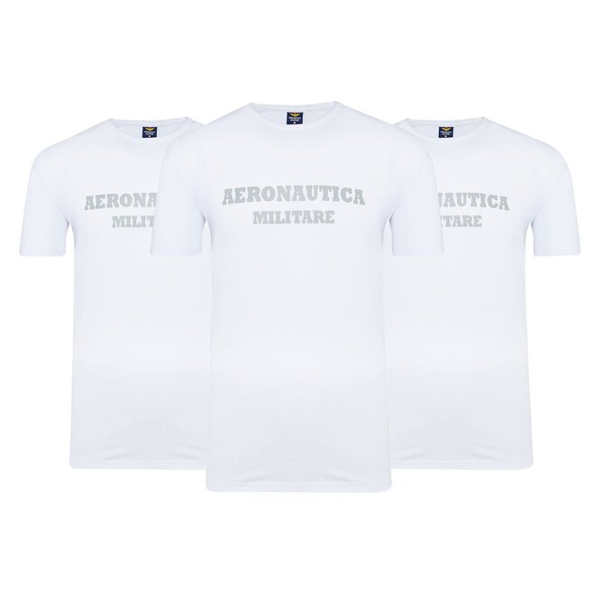 Aeronautica Militare Tričko ROUND-NECK PRINT 3-Pack X1402 White