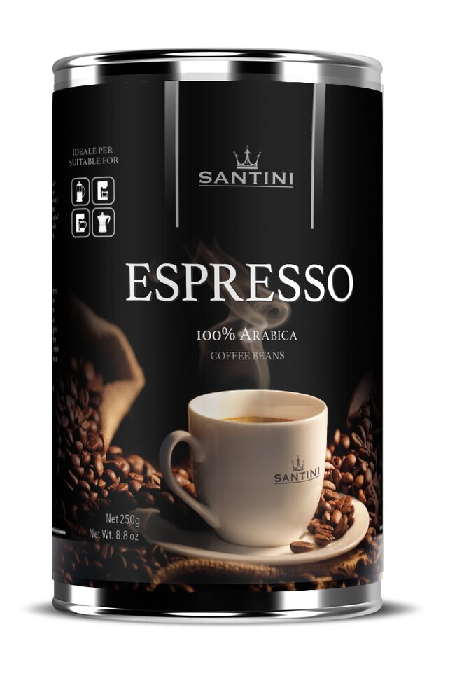 250 g mleté kávy Santini Espresso v plechovce