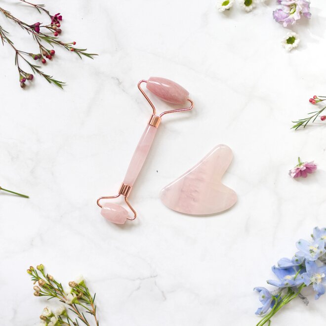 Set 1x Face roller 1x Gua sha růženín