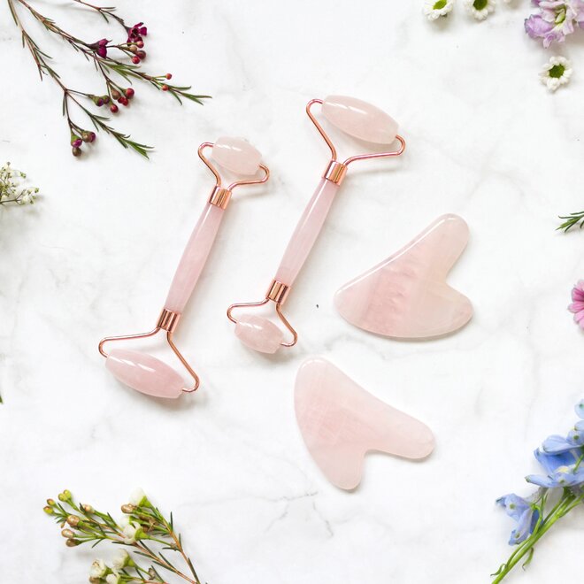 Set 2x Face roller 2x Gua sha růženín