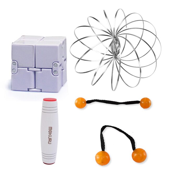 Mokuru bílá + Thumb Chucks oranžová + Magic Cube + Zázračná pružina