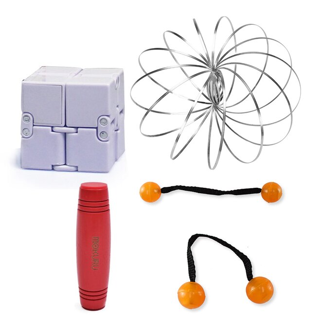 Mokuru červená + Thumb Chucks oranžová + Magic Cube + Zázračná pružina