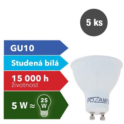 5 žárovek Octantis; 5 W – 350 lm; Studená bílá; závit GU10