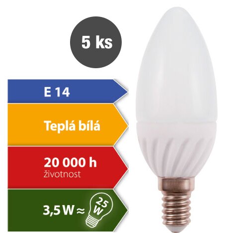 5 žárovek Kapka; 3,5 W – 280 lm; Teplá bílá; závit E14; Keramický chladič