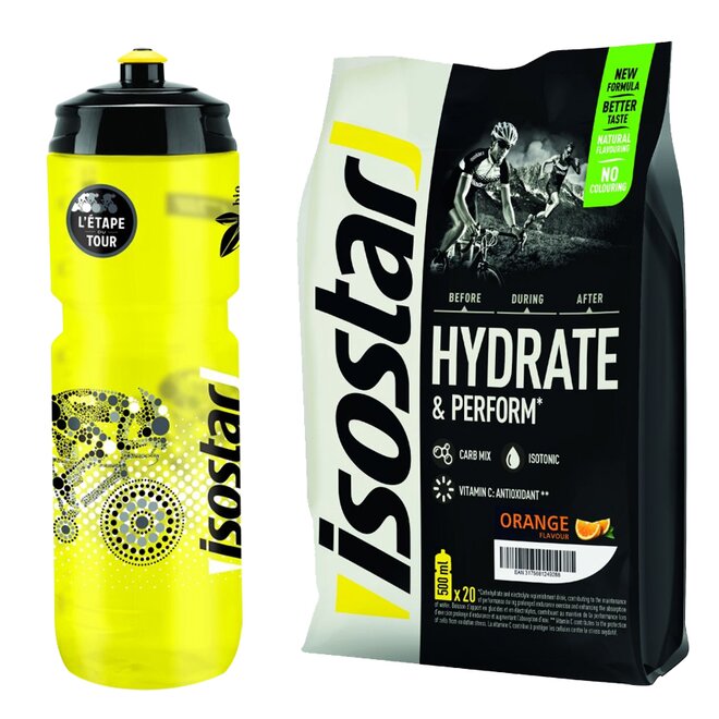 Nápoj Hydrate Perform (pomeranč), 800 g + Isostar sportovní bidon (žlutý), 800 ml