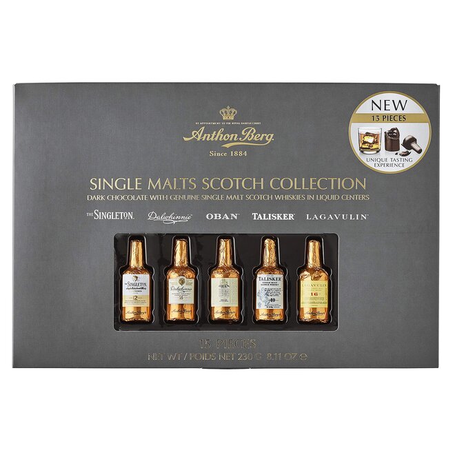 Čokoládové lahvičky s výběrem Single Malt whisky, 230 g / 15 lahviček