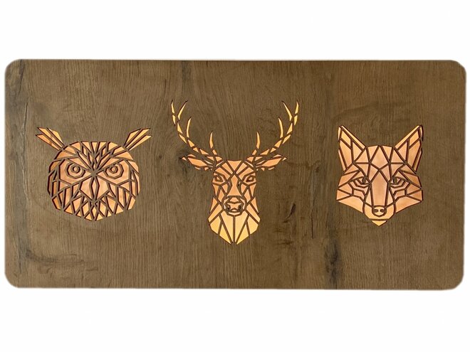 Sova, jelen, liška - obrazové svítidlo 62 x 32 cm