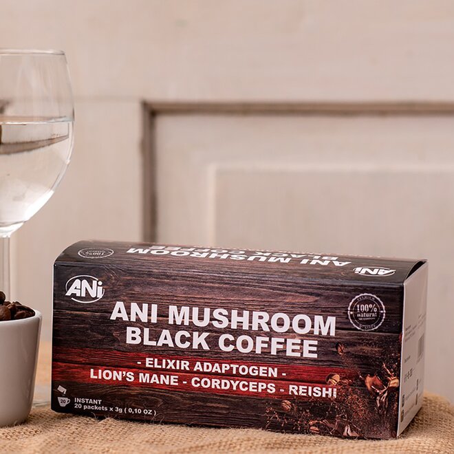 ANi Mushroom Elixír Black coffee with Reishi, Cordyceps Sinensis, Lví hříva