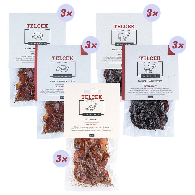 Telcek sušené maso - degustační balíček, 15x 25 g