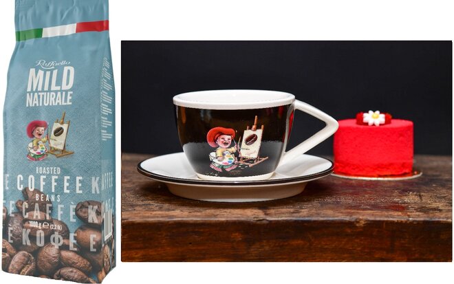 Zrnková káva Blend Raffaello Mild se šálkem Black (160 ml)