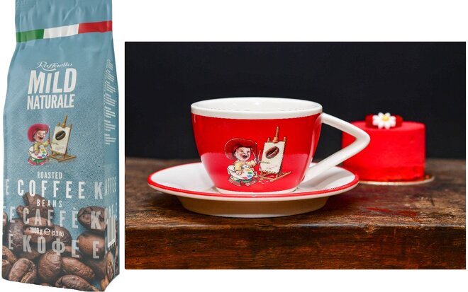 Zrnková káva Blend Raffaello Mild se šálkem Red (160 ml)