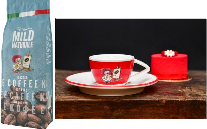 Zrnková káva Blend Raffaello Mild se šálkem Red (80 ml)