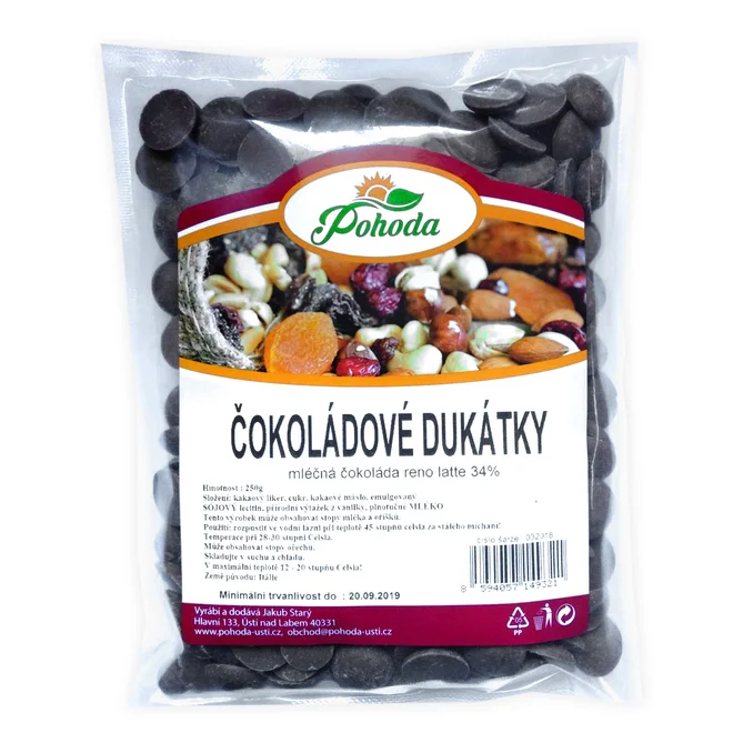 Dukátky z mléčné čokolády (34%), 250 g