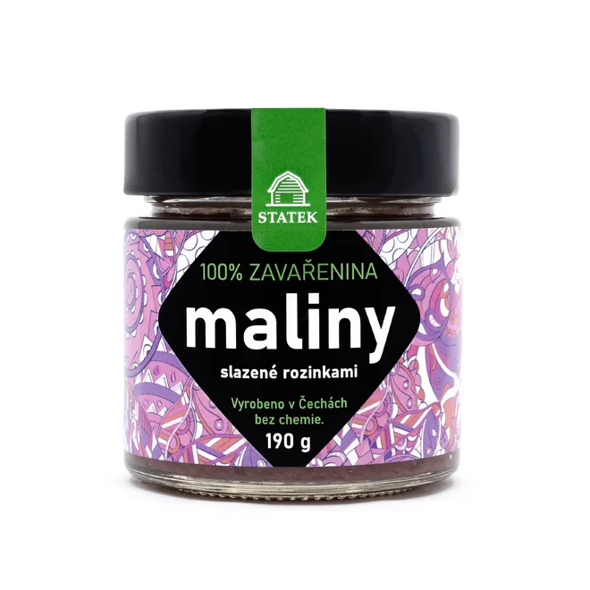 Malinová zavařenina slazená rozinkami (100 % ovoce), 190 g