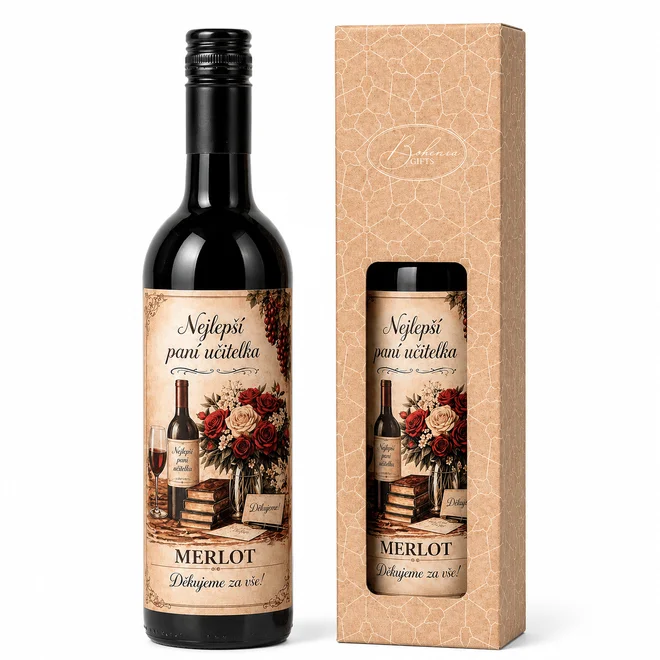 Dárkové červené víno pro paní učitelku 0,75 l - Merlot