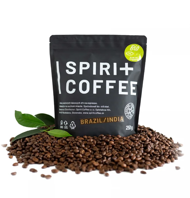 BIO Zrnková káva Spirit Coffee "Brazil Fazenda Klem / India Organic"