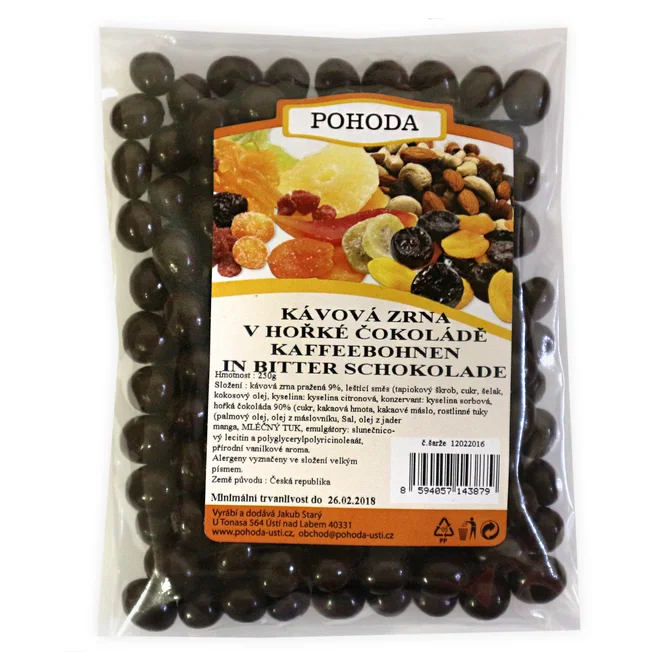 Kávová zrna v hořké čokoládě, 250 g