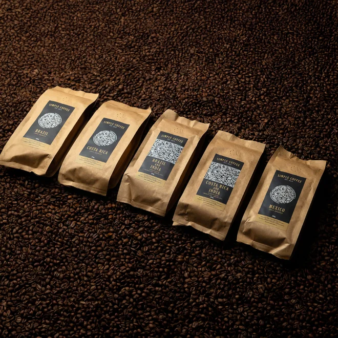 Set 5 (Brazílie / Kostarika / Mexiko / Brazílie + Indie / Kostarika + Indie), 5× 200 g