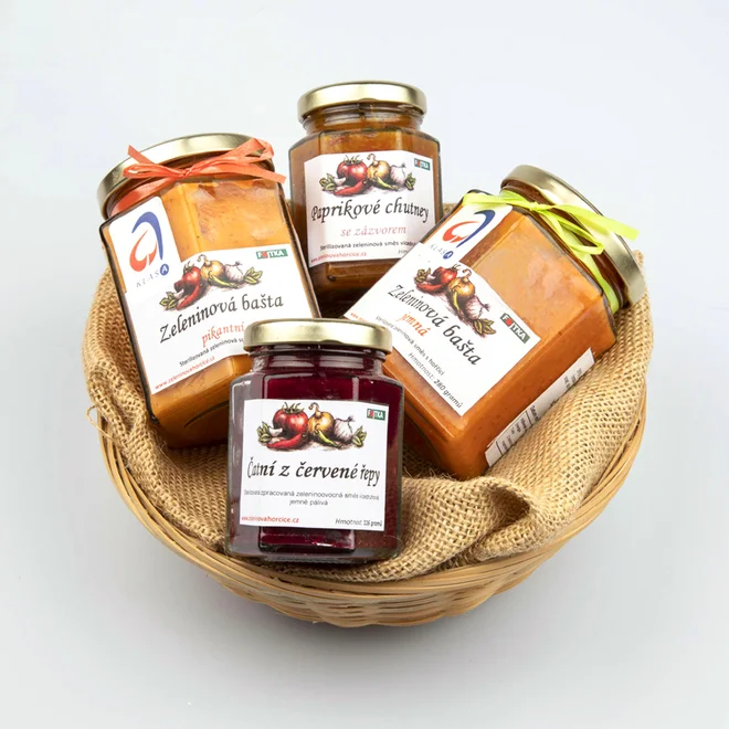 4 ks Darčeková ošatka zeleninových bášt a čatní (repa+paprika)