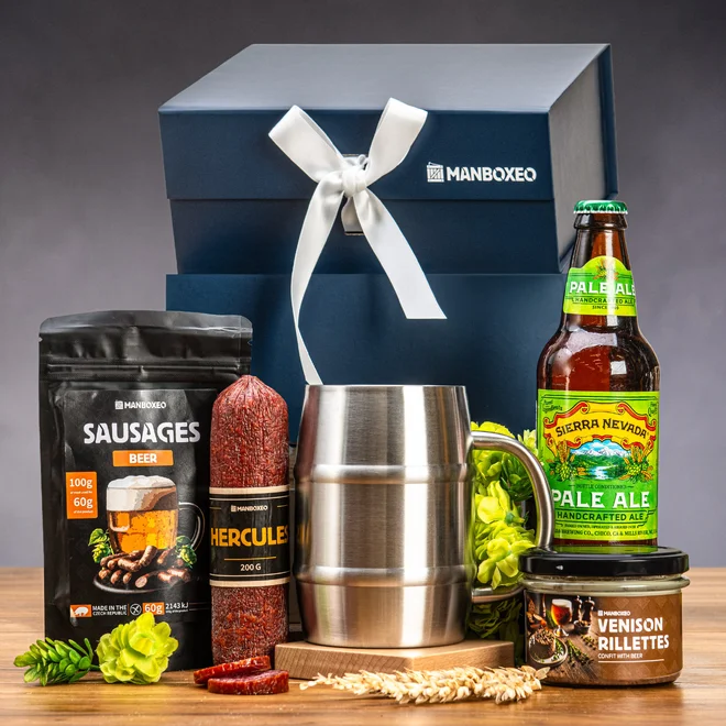 Giftboxeo dárkový box (royal blue) - Pro pivaře + chladicí „půllitr“