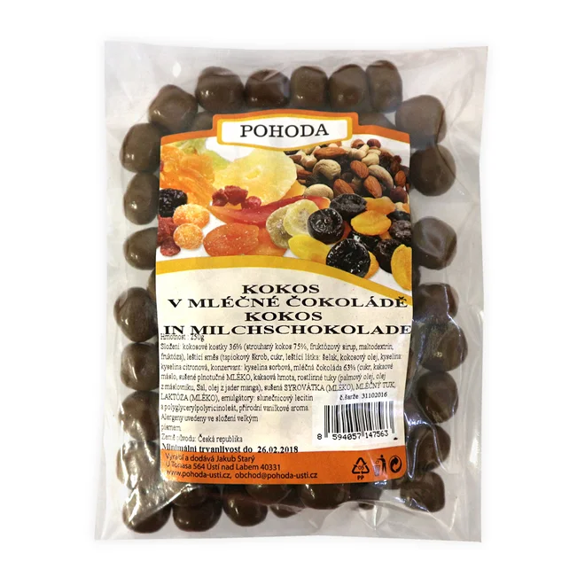Kokosové kostky v mléčné čokoládě, 250 g