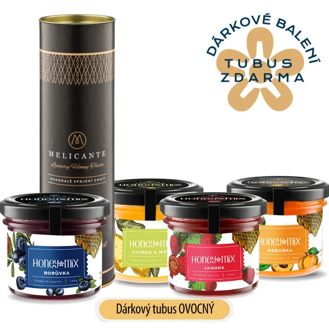 4 x 140 g Darčekové balenie ochutených medov v tubuse (ovocné)