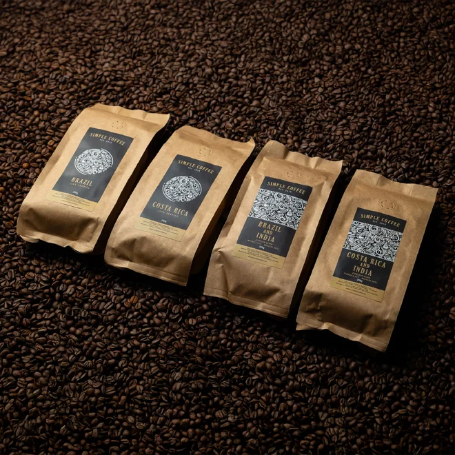 Set 1 (Brazílie / Kostarika / Brazílie + Indie / Kostarika + Indie), 4× 200 g