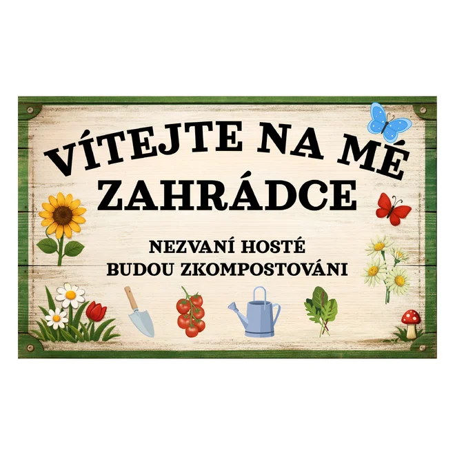 Cedulka - Vítejte na mé zahrádce