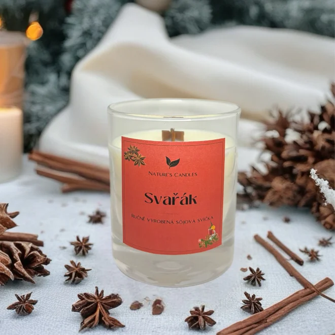 180 g Handmade sójová sviečka s dreveným knôtom "Varené víno"