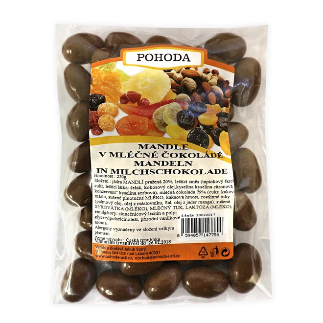 Mandle v mléčné čokoládě, 250 g