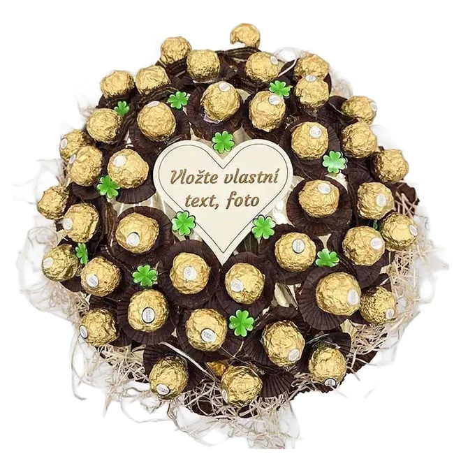 Sladká kytice z bonbonů Ferrero Rocher, velká, v hnědé manžetě