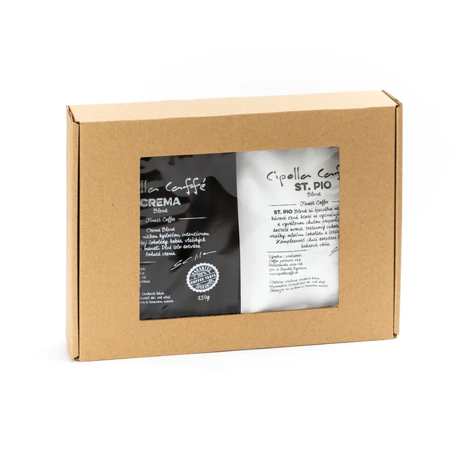 2 × 250 g Darčekový balíček kávy (Crema Blend+St. PIO Blend)