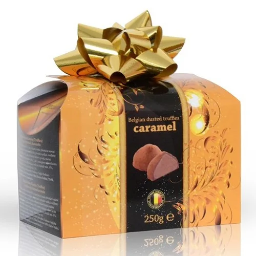 Belgické čokoládové lanýže s náplní karamel s mašlí, 250 g