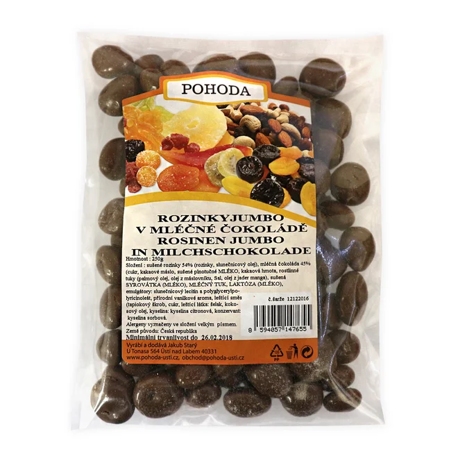 Rozinky Jumbo v mléčné čokoládě, 250 g