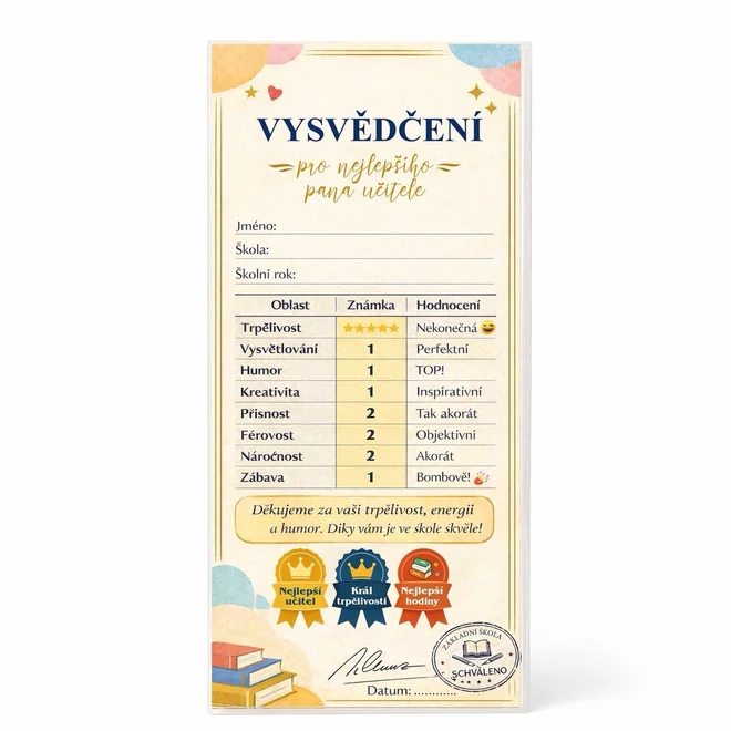 Dárková mléčná čokoláda - Vysvědčení pro pana učitele, 100 g