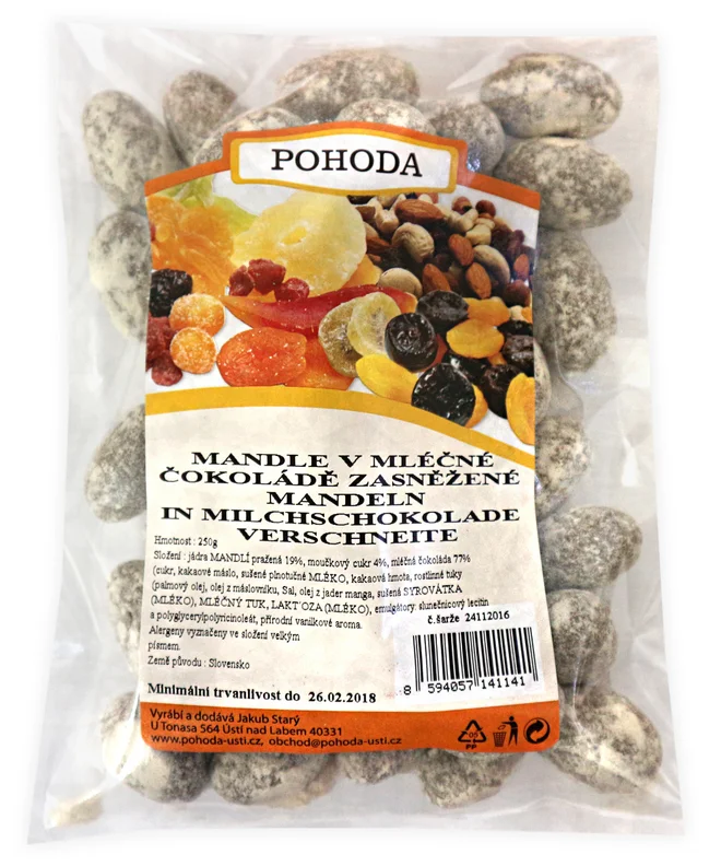 250 g Mandle zasnežené v mliečnej čokoláde