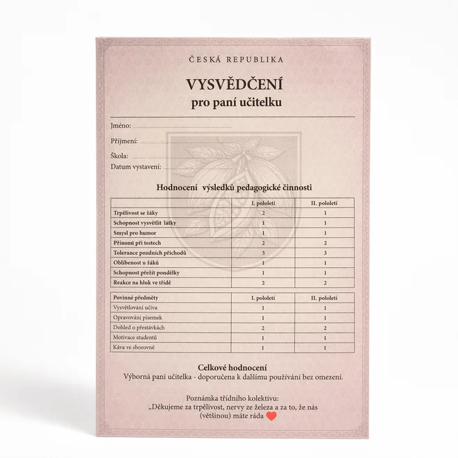 Degustační sada čokolád - Vysvědčení pro paní učitelku, 6× 25 g