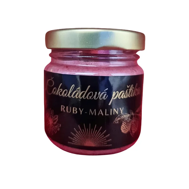 Čokoládová paštika ruby 47,3 % s malinami a čekankovým sirupem, 100 g