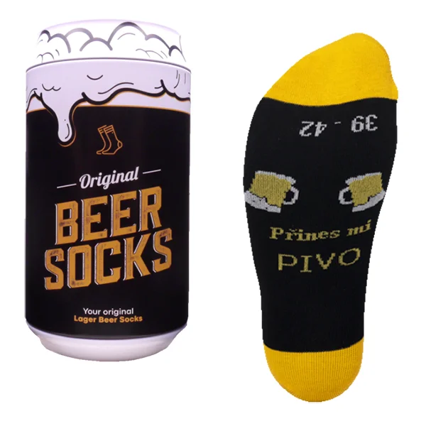 Ponožky s motivem piva v dárkové plechovce – Přines mi pivo