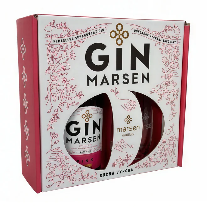 Gin Marsen Pink 38 % (0,7 l) v dárkovém balení se skleničkou