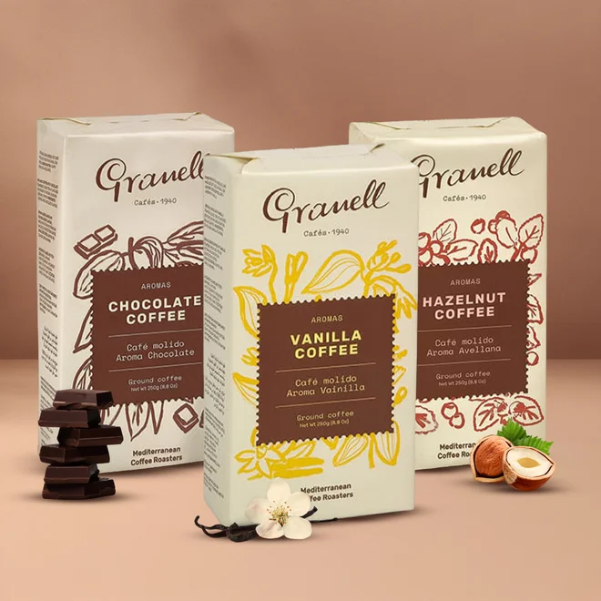 3 x 250 g Set ochutených mletých káv "GRANELL" (čoko+vanilka+oriešok)