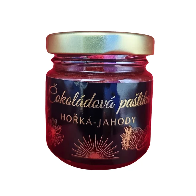 Čokoládová paštika hořká 70,5 % s jahodami a čekankovým sirupem, 100 g
