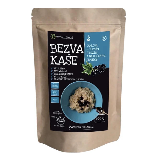 Bezlepková jáhlová kaše s černým rybízem a naklíčenými semínky (500 g)