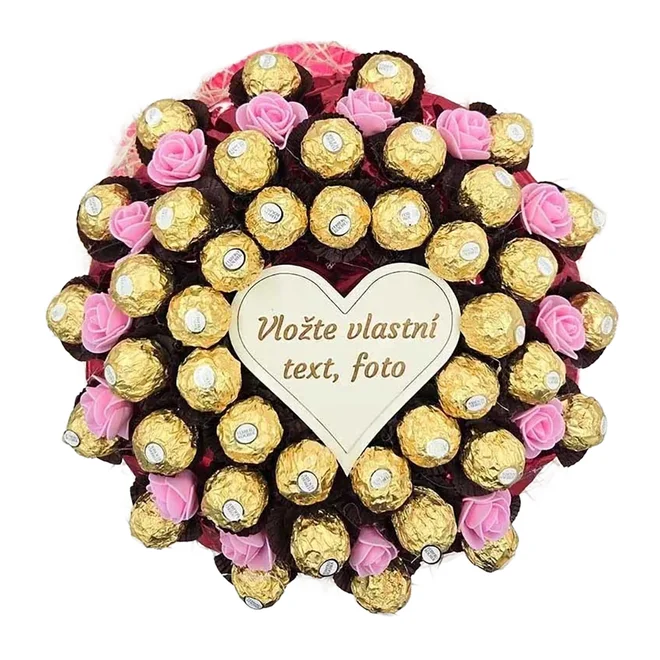 Sladká kytice z bonbonů Ferrero Rocher, velká, v růžové manžetě